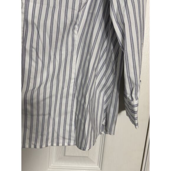 Anne Klein White Button Up Long Sleeve Blouse, Gray Stripes, XL - Picture 3 of 5